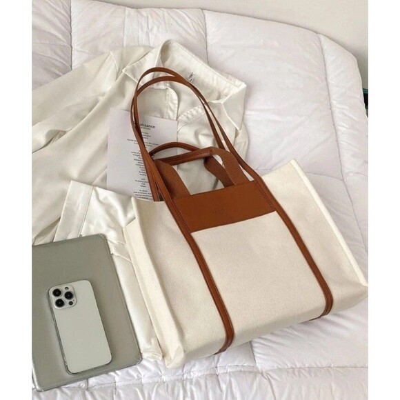 Beige & Brown Classic Women HandBag Fashion Light Shoulder Purse 10” X 1… - Picture 2 of 5